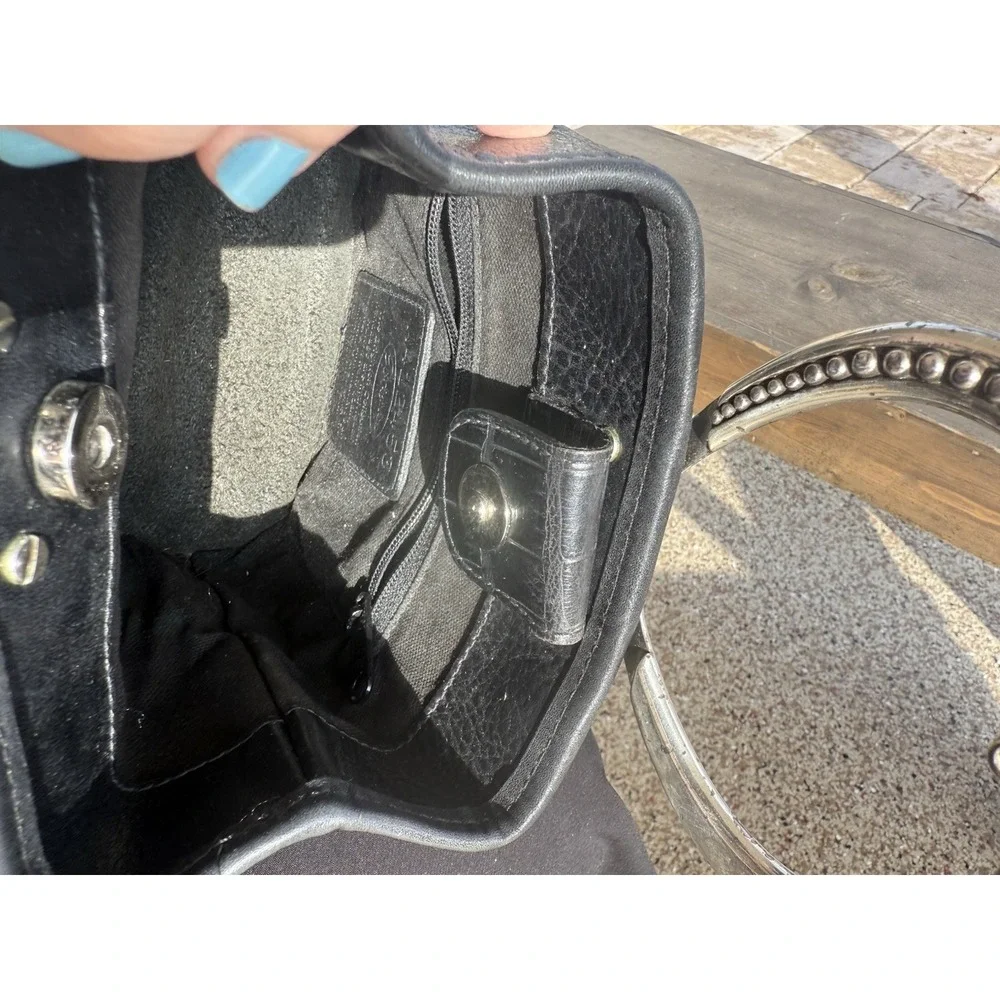 Brighton Corazon Black Croc Heart Handles Leather Bucket Handles Bag